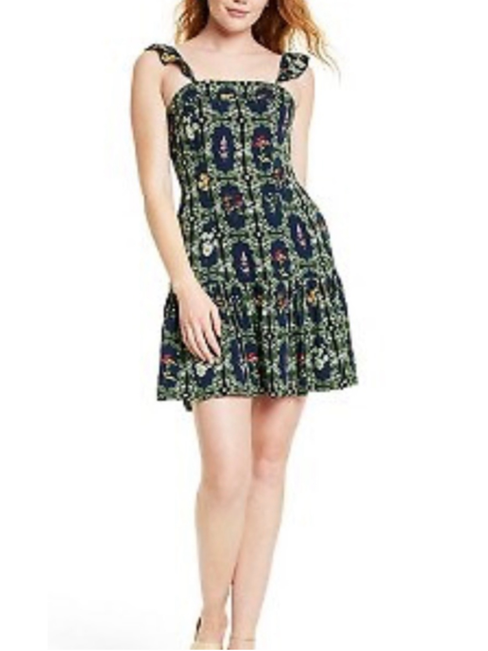 AGUABENDITA x Target Navy Floral Print Tiered Dress L